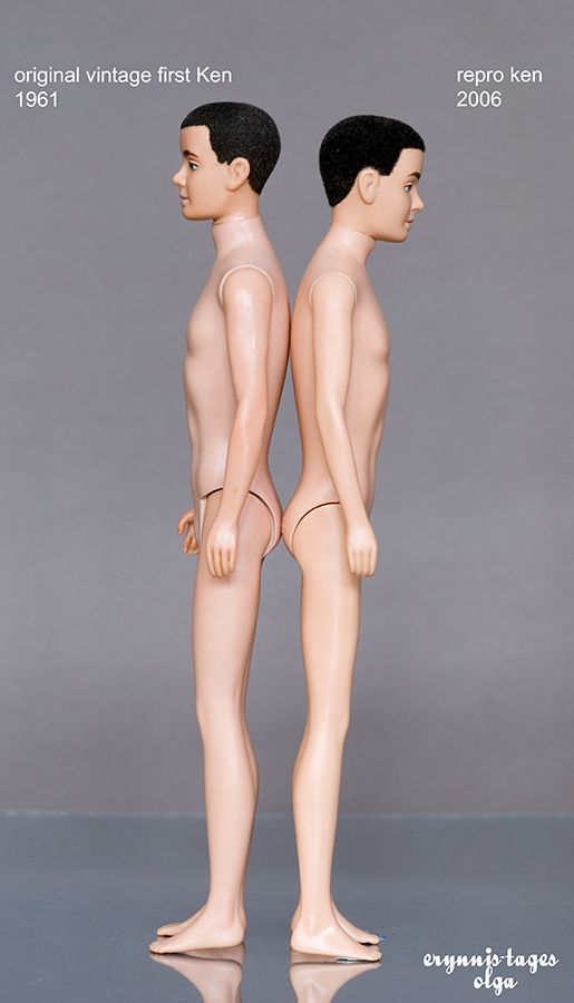 vintage 1961 Ken vs repro- body molds.