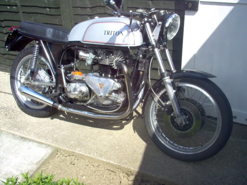 My bike,Noton wide line feather bed frame,pre-unit Triumph engine with unit top end.
