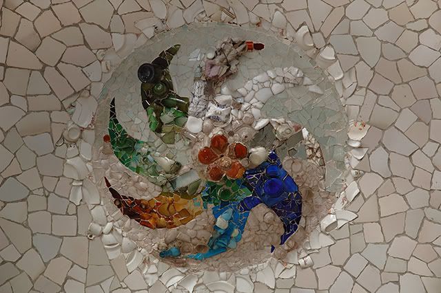 Ceiling Mosaic Inside The Chamber of the 100 Columns, Park Guell, Barcelona Spain [enlarge]