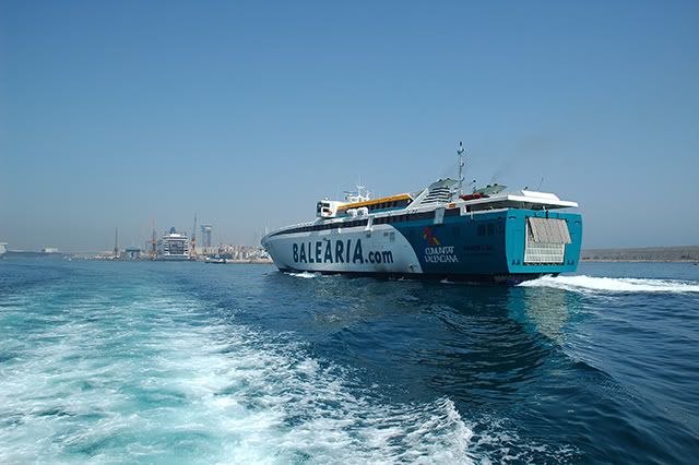 Ramon Lull Fast Ferry from Balearia Company sailing from the Balearic Islands among other destinations to Barcelona, upon entering at Barcelona Port
