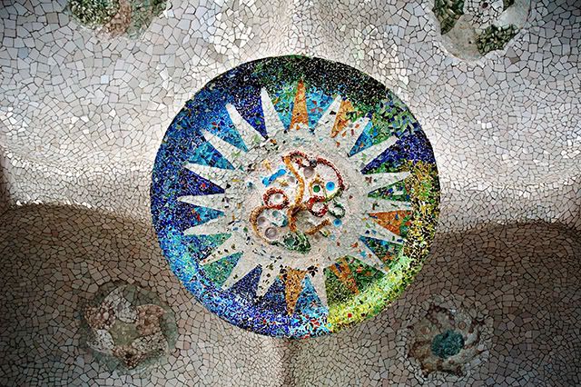 Mosaic in the Hundred Columns Chamber, Park Guell, Barcelona [enlarge]