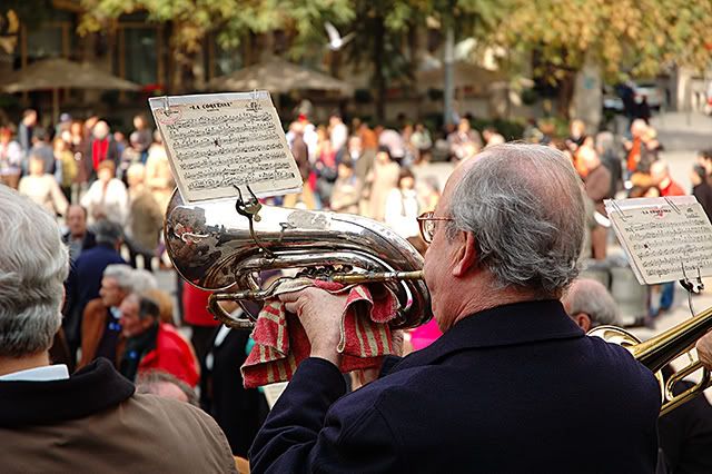 Sardana Player Blowing the Horn in Barri Gotic, Barcelona