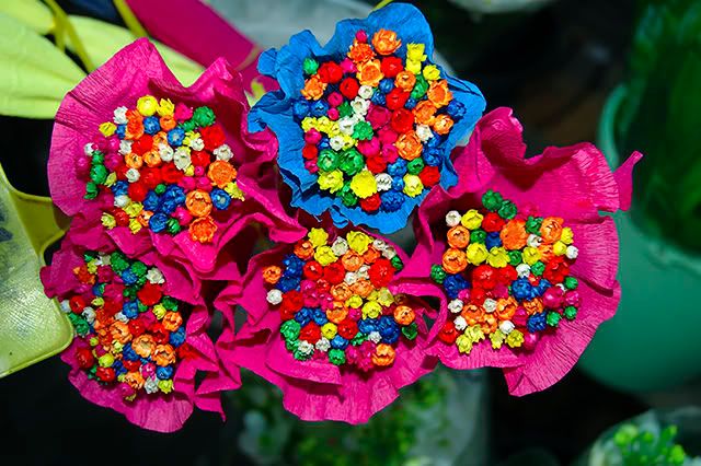 Small Colorful Bouquets of Paper Flowers in Las Ramblas, Barcelona, Spain [enlarge]
