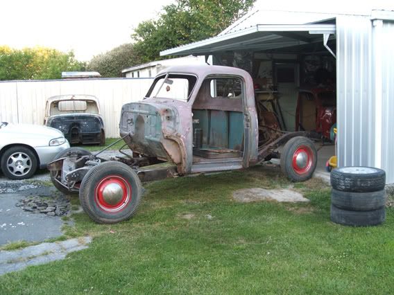 The truck in it's very early stages'49 chev cab sitting on'46 dodge