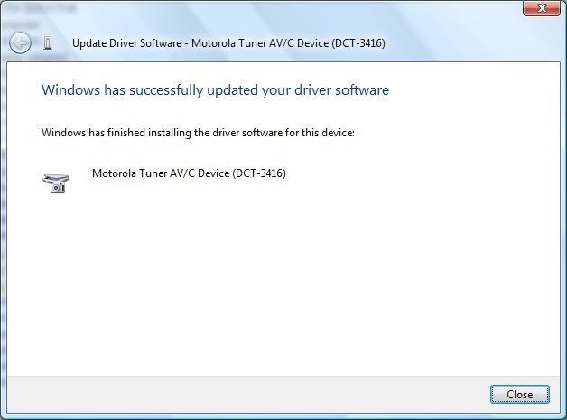 Click Close when the driver is installed.