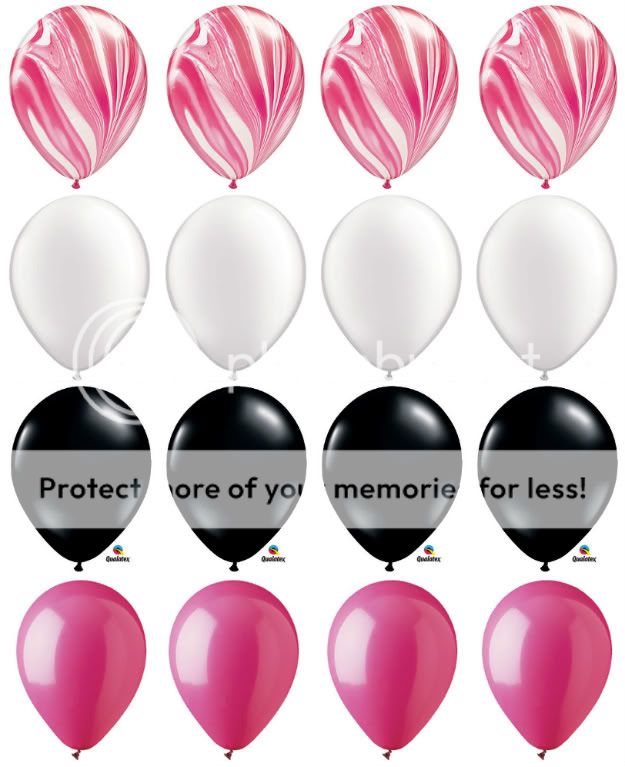 16 Hot Agate Pink Black White Princess Party Balloons