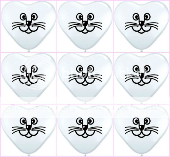 12 White 6" Cat Face Heart Latex Balloons Kitty Smile
