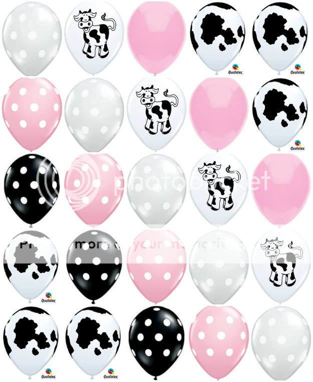 25 Cute Pink Black White Polka Dot Cows Balloons Set