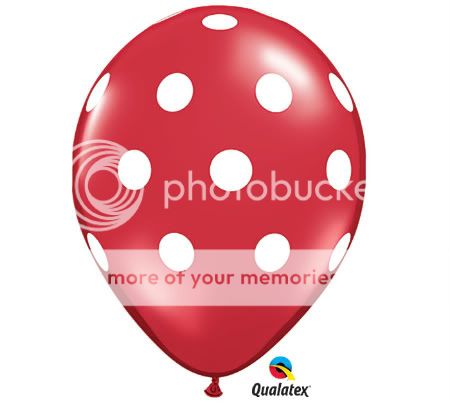 25 Bright Hot Red Polkadot 11" Latex Party Balloons Red White Polka Dots