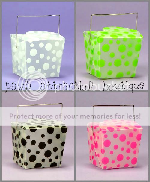 12ct Lot Frosted Plastic Polka Dot Chinese Take Out Boxes Hot Pink Black Lime