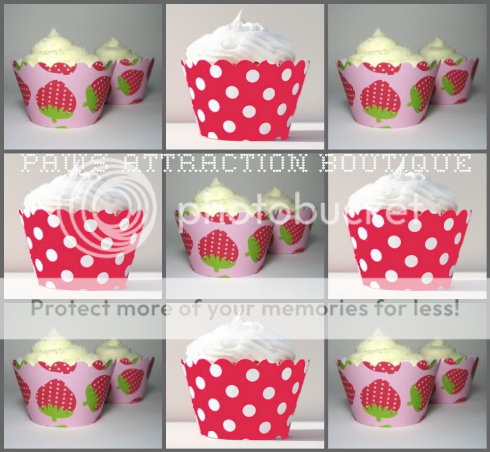 12 Pink Strawberry Berries Cupcake Wrapper Decorative Polka Dot Shortcake Wrap