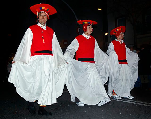 Carnival Costumes: Three Men In White, Barcelona, Spain [enlarge]