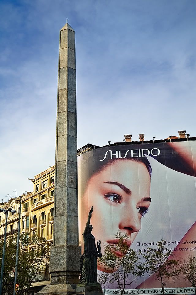 Obelisk at the Intersection of Passeig de Gracia and Diagonal, Barcelona, Spain