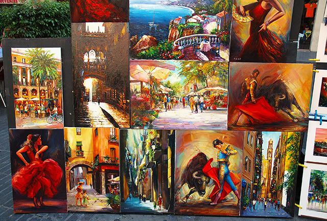 Spanish Paintings in Las Ramblas, Barcelona: Collage [enlarge]